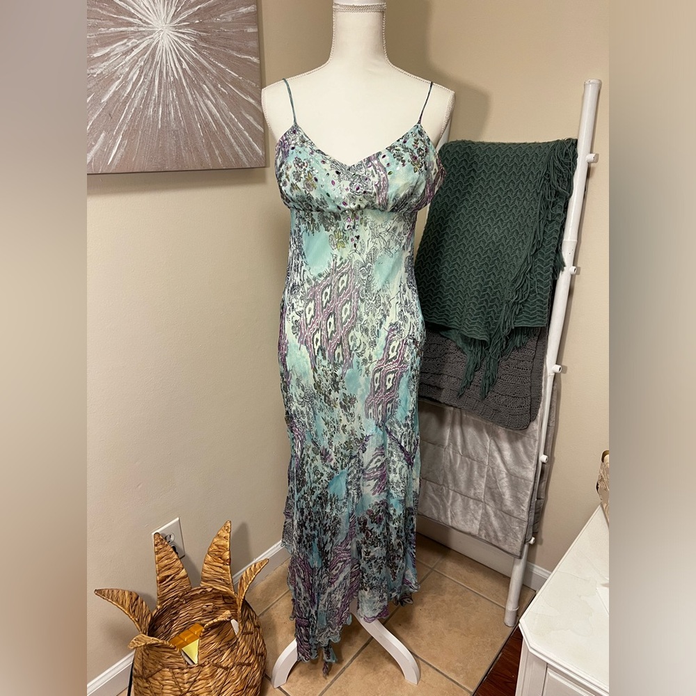 VINTAGE Rhinestone Embellished Spaghetti Strap Asymmetrical Dress
